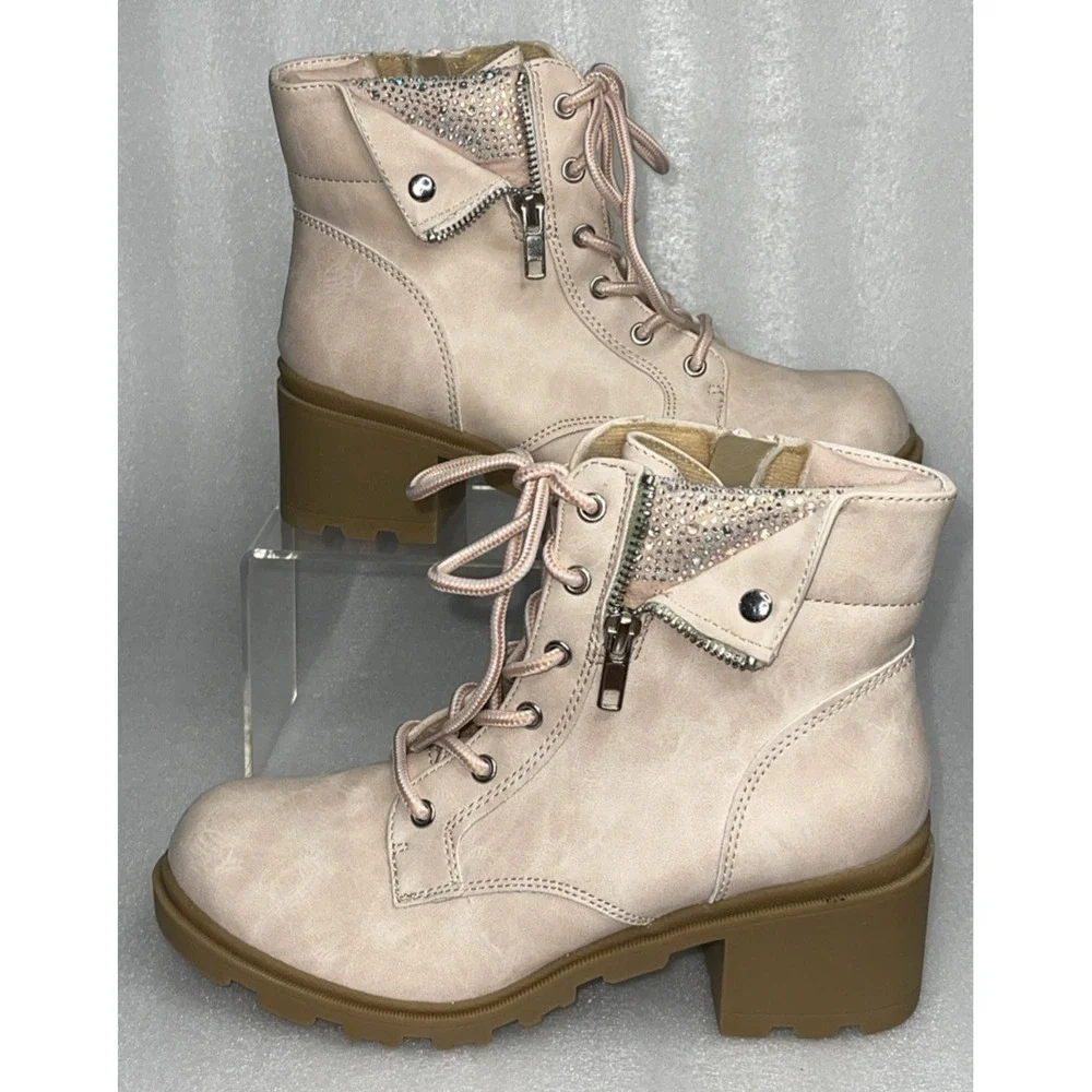 Therabouts Kinsley Pink Rhinestone Hiker Block Heel Boots Big Girls Size 5 NEW‎